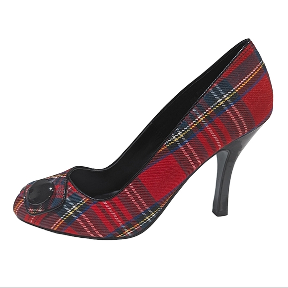 Vintage Plaid Heels 8.5 Holiday Christmas Shoes - Picture 2 of 6